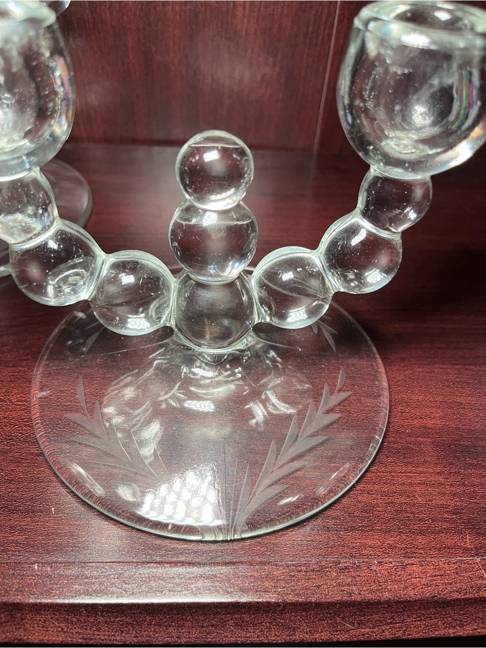 Vintage Paden City Glass Double Candlestick Holders Clear Bubble Glass Unmarked - Picture 5 of 9